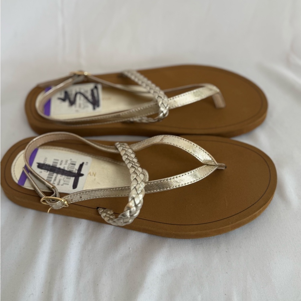 Stuart Weitzman Women’s Contempo Braided Sandal Flat Size 5 Gold Tan